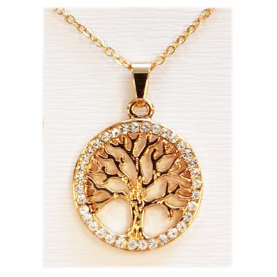 [R8125] – Goldweiße Designer-Halskette „Baum des Lebens“ – 20 mm