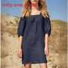 Cotton Linen French Collar Short Sleeve Dress For Casual Office Wear