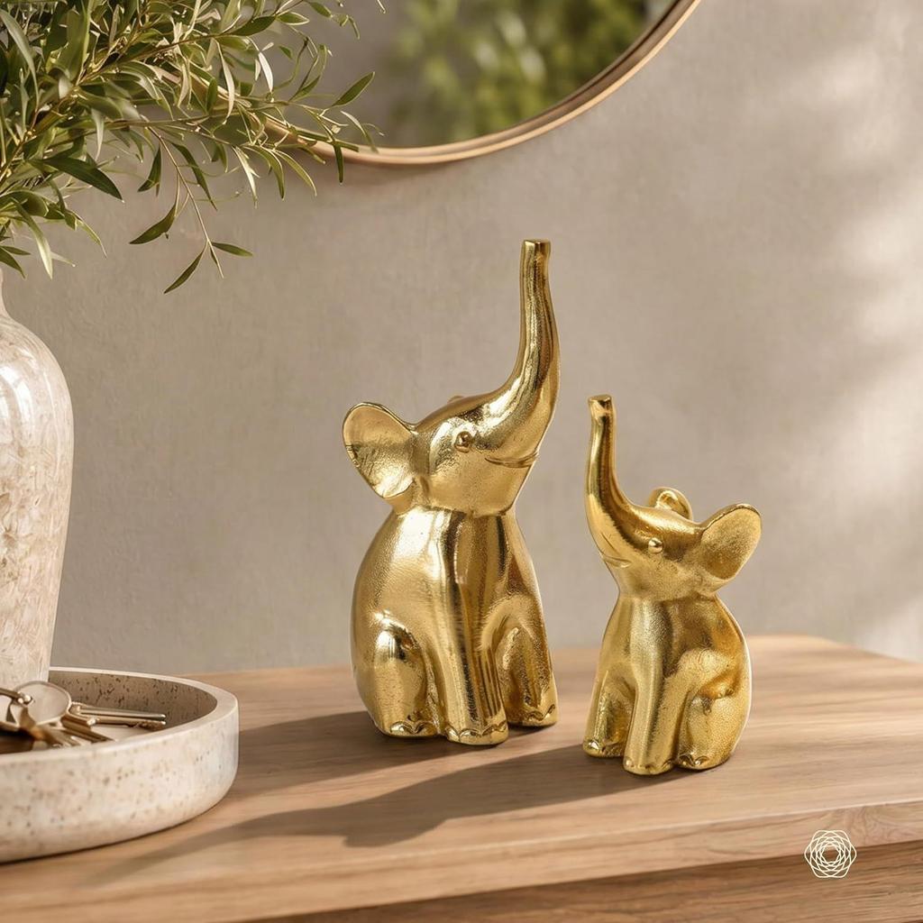 Metal Elephant Set of 2 Decorative Elegant Modern Tabletop Art for Living Room, Office, Bedroom, Shelf Display