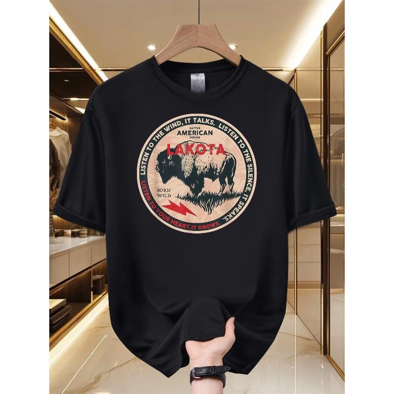 

Men s Lakota Spirit Graphic T-shirt - Bold Tribal Design, Soft and Breathable, Short Sleeve Casual Tee, Native American Inspired T-shirt. 4XL чорний
