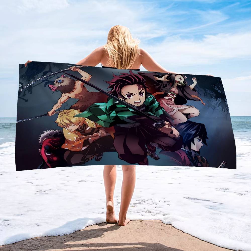 Anime Demon-Slayer Beach Towel Colorful Bath Towels for Girl Microfiber Quick Dry Custom Sand Free Beach Yoga Spa Gym Pool