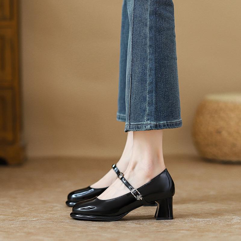 Coarse Heel Mary Jane Shoes Women's White High Heel Comfortable Not Tired Foot Shoes