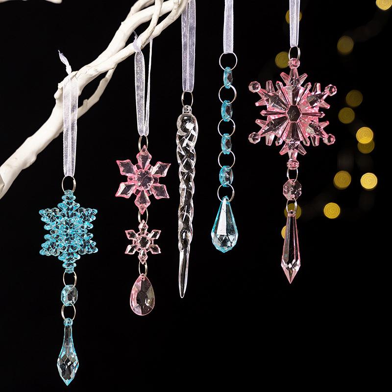 5Pcs Acrylic Clear Snowflake Hanging Decoration Icicles Ornaments Set Christmas Tree Pendant Christmas Decorations Gifts