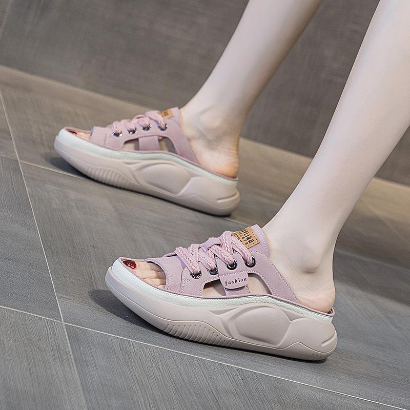 Genuine leather 2025 summer new casual fashion Internet celebrity burst board cool slippers comfortable soft bottom wear women cool slippers tide