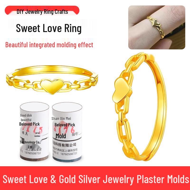 Herz ineinandergreifende Ringe Gipsform: DIY-Werkzeug zum Gießen von Schmuck für Gold und Silber