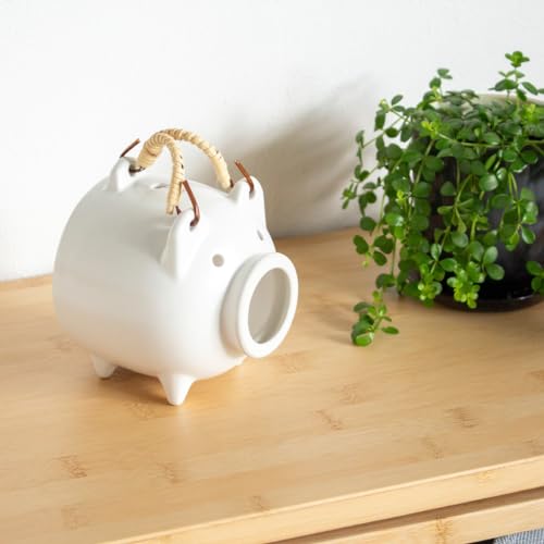 Kamoshika Werkzeugladen Mückenspiralenhalter/Etui - Schweineförmiger Keramik-Mückenspiralenhalter - Banko-Keramik, Hergestellt in Japan (Klein, Weiß)
