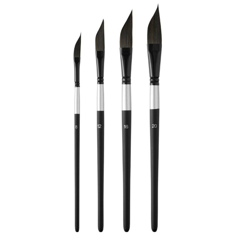 

4Pcs Artist Paint Brushes with Oblique Tip Wooden Handle Nylon Bristles Brushes For Painting Sketching Fine Line Drawing 1
