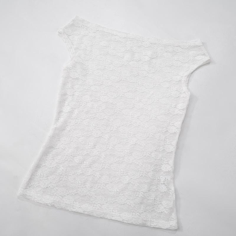 European & American Women's Spring/Summer Sexy Lace One-Shoulder Short-Sleeve Top