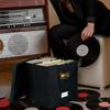Caixa de armazenamento de discos de vinil de 12 polegadas com tampas e alças, caixas organizadoras de discos LP práticas e elegantes para mais de 50 discos