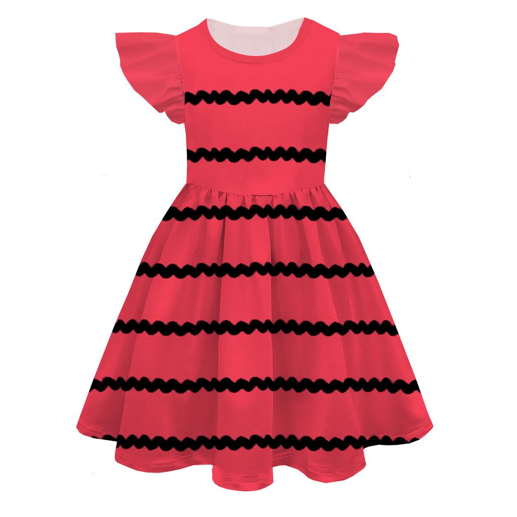 Europäisches und Amerikanisches Feifei-Ärmel Prinzessinnenkleid Farbe Peripherie 3D Digitaldruck Kinder-Milchseidekleid