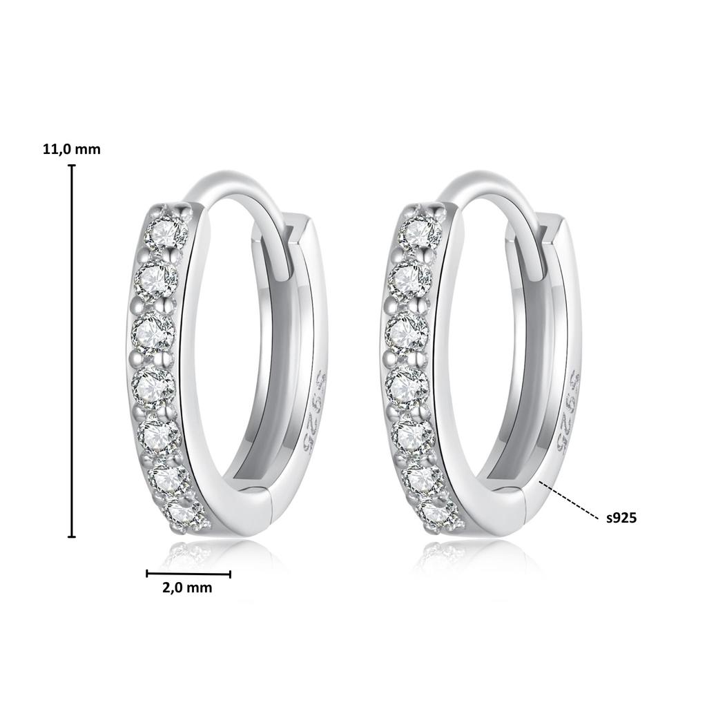 Silver Classic Hoop Earrings with Crystals and Clasps, Size S