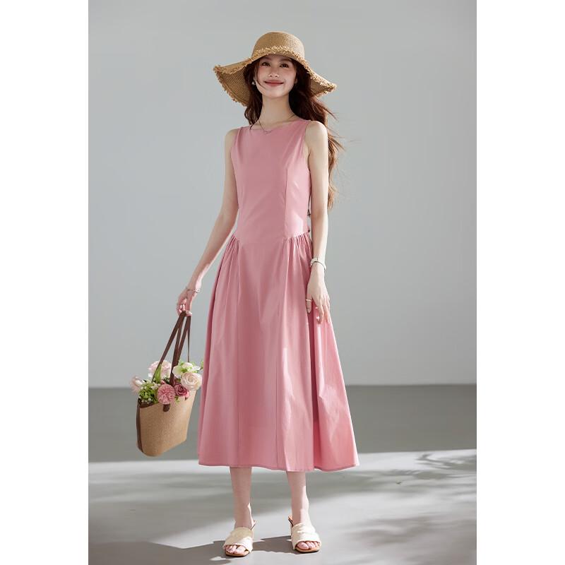 VICTORIA&VERA Round Neck Sleeveless Tie-Waist Dress