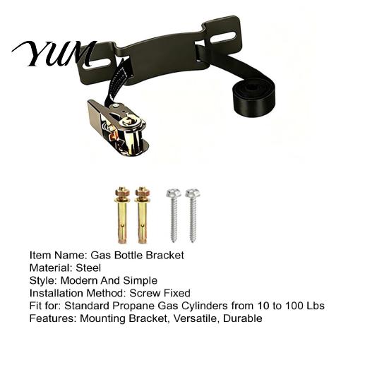 Steel Gas Cylinder Mount Propane Tank Holder, Heavy Duty Wall Mounted Bottle Fixing Bracket, Vertical Strap Adjustable Ratchet And Screws Holder