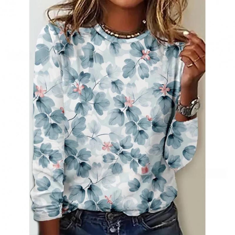 Popular Style Printed Long Sleeve T-shirt Floral Print Women's Clothing
