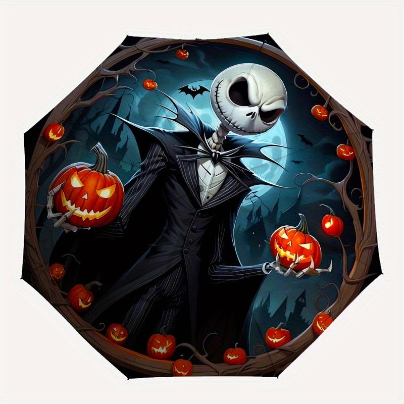 Jack Skellington,Halloween Automatic Opening and Closing Fashion umbrella - 8-rib Folding Design, Lightweight and Portable, Suitable for Dai