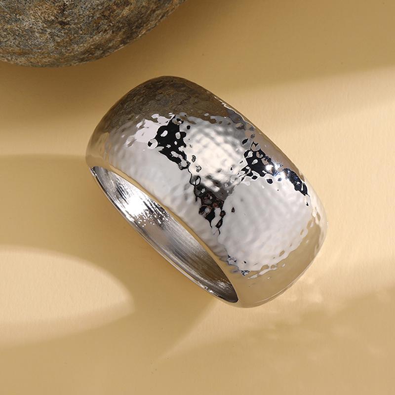 Minimalist Irregular Hammered Wide Band Oval Bracelet