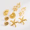 18K Gold Stainless Steel Stud Earrings Women Vintage Ocean Element Vacation Style Titanium Steel Fashion Ear Jewelry New Arrival