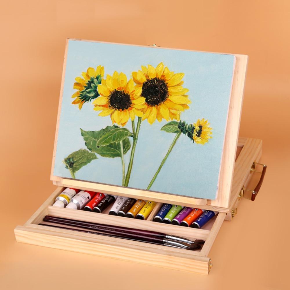 Multifunction Portable Wooden Table Easel Beech Wood Sketch Drawer Box Folding Easel  Desktop Use