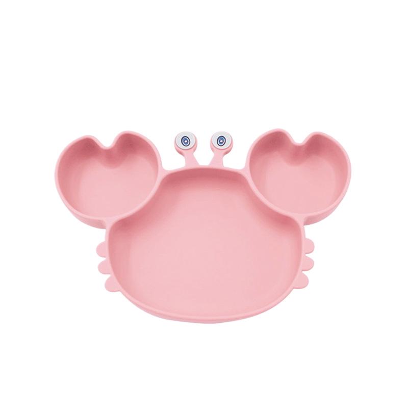 Heat-Resistant Silicone Crab Plate with Suction for Babies - Cute Compartment Design for Feeding