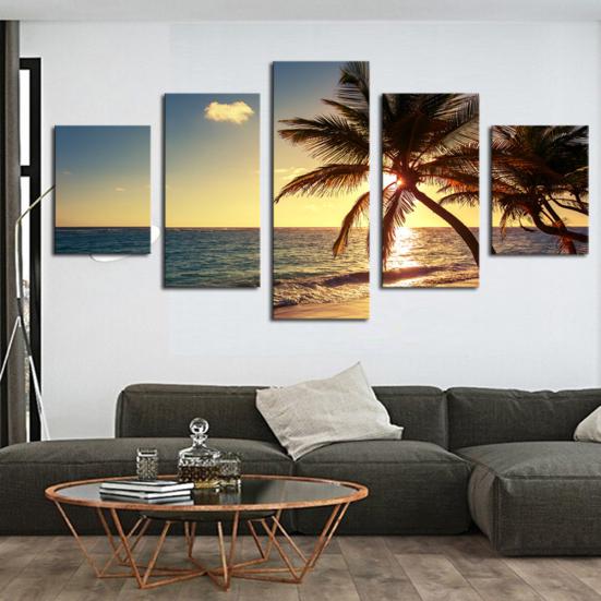 5Pcs/Set Sunset Sea Coconut Tree Wall Unframed Painting Living Room Home Decor