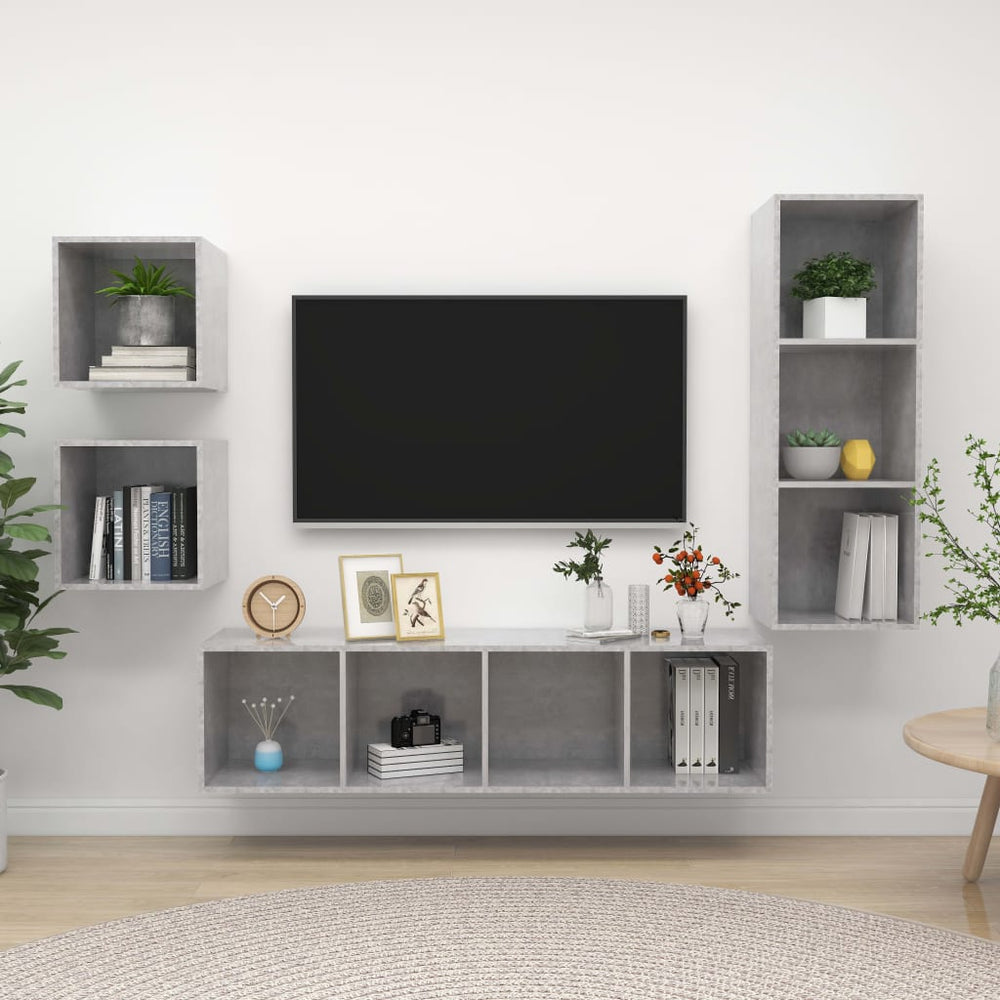 4-piece TV Unit Set Concrete Engineered Wood
