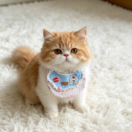 Cute Ruffled Pet Bib Pink And Blue Sweet Cat Bandana Bib Bear Embroidery Adjustable Pet Bib for Cats Small Dogs