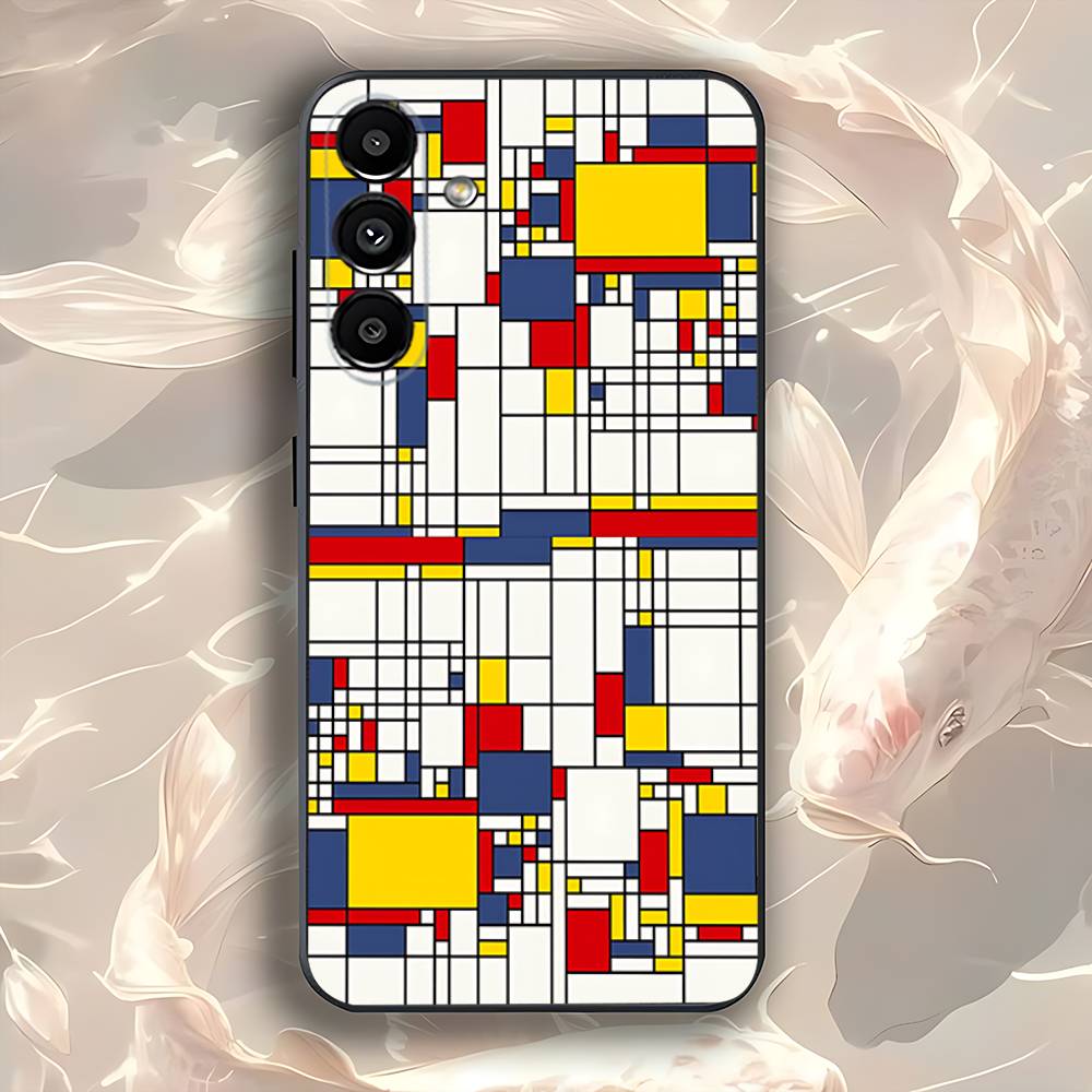 Abstract Piet Mondrian Phone Case For Samsung Galaxy A73,31,32,72,41,53,52,71,22,5G,Note,J7,8,9 Soft Black Cover