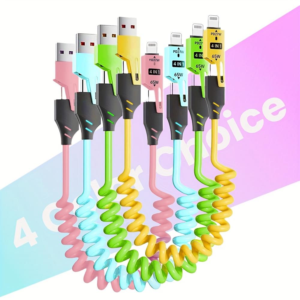 2pcs 4-in-1 Fast Charging USB-C To Type-C Cable, Retractable Spring Coiled Charger Cord for IPhone 16/15/14/13/12/11, for Huawei, for Samsung