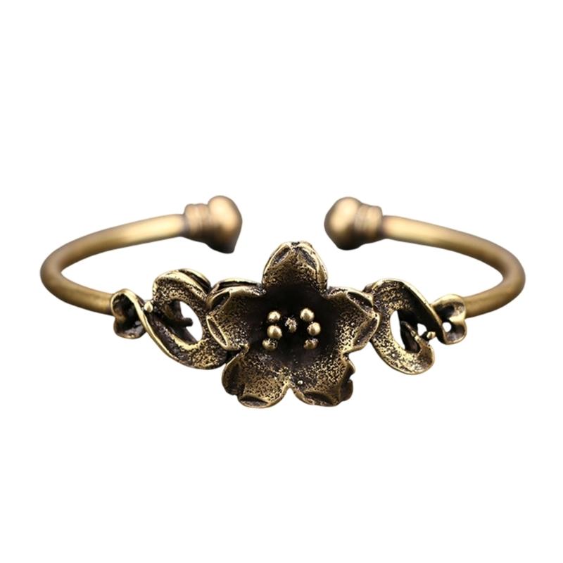 Handcrafted Floral Copper Bangle Comfortable Fit Floral Bracelet Fashion Jewelry For Casual Or Formal Outfits
