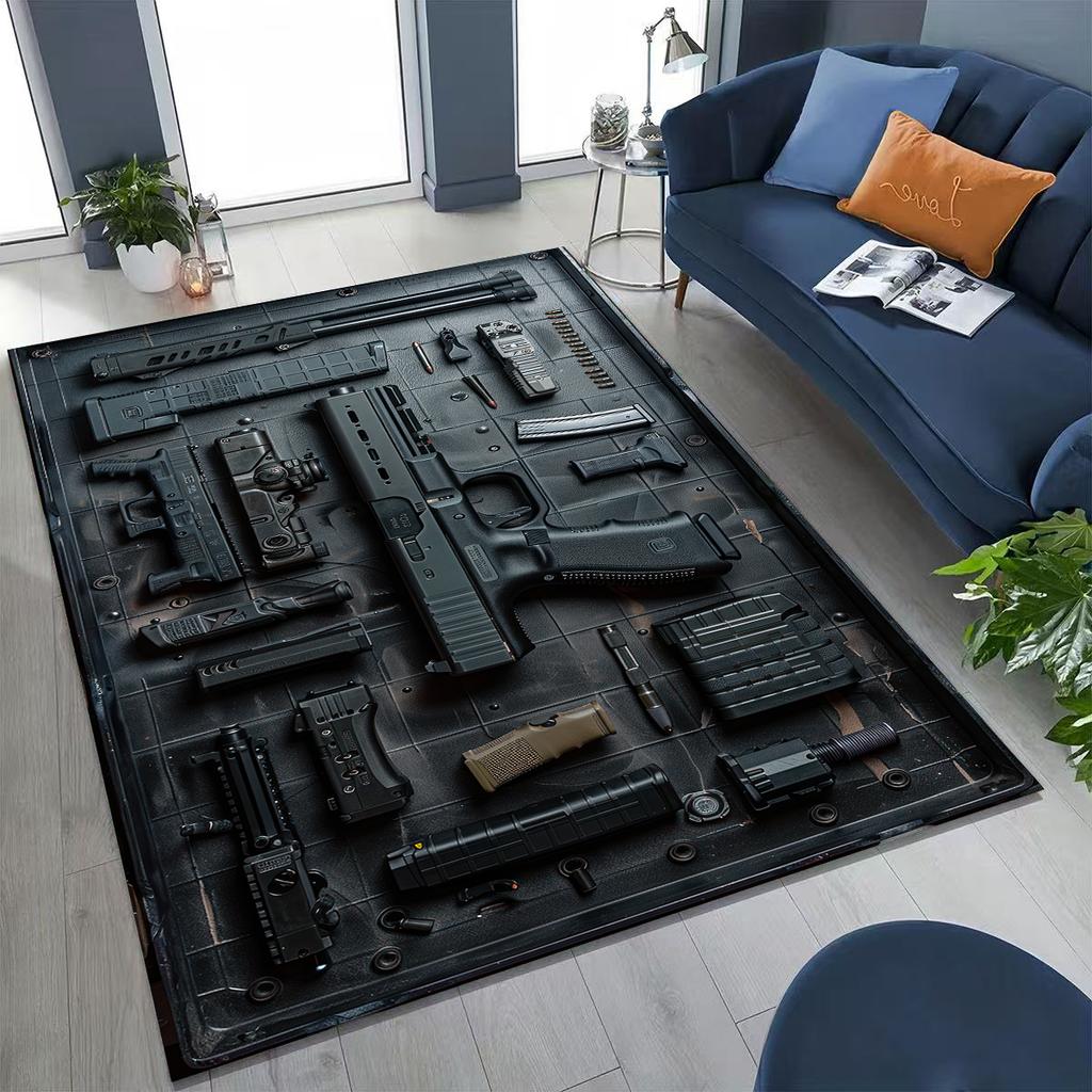 Holz Metall Waffenkoffer Boxx Militärausrüstung Moto Teppich für Schlafzimmer Wohnzimmer Sofa Zuhause Fußmatte Dekor, Kinder Spiel Rutschfeste Bodenmatte