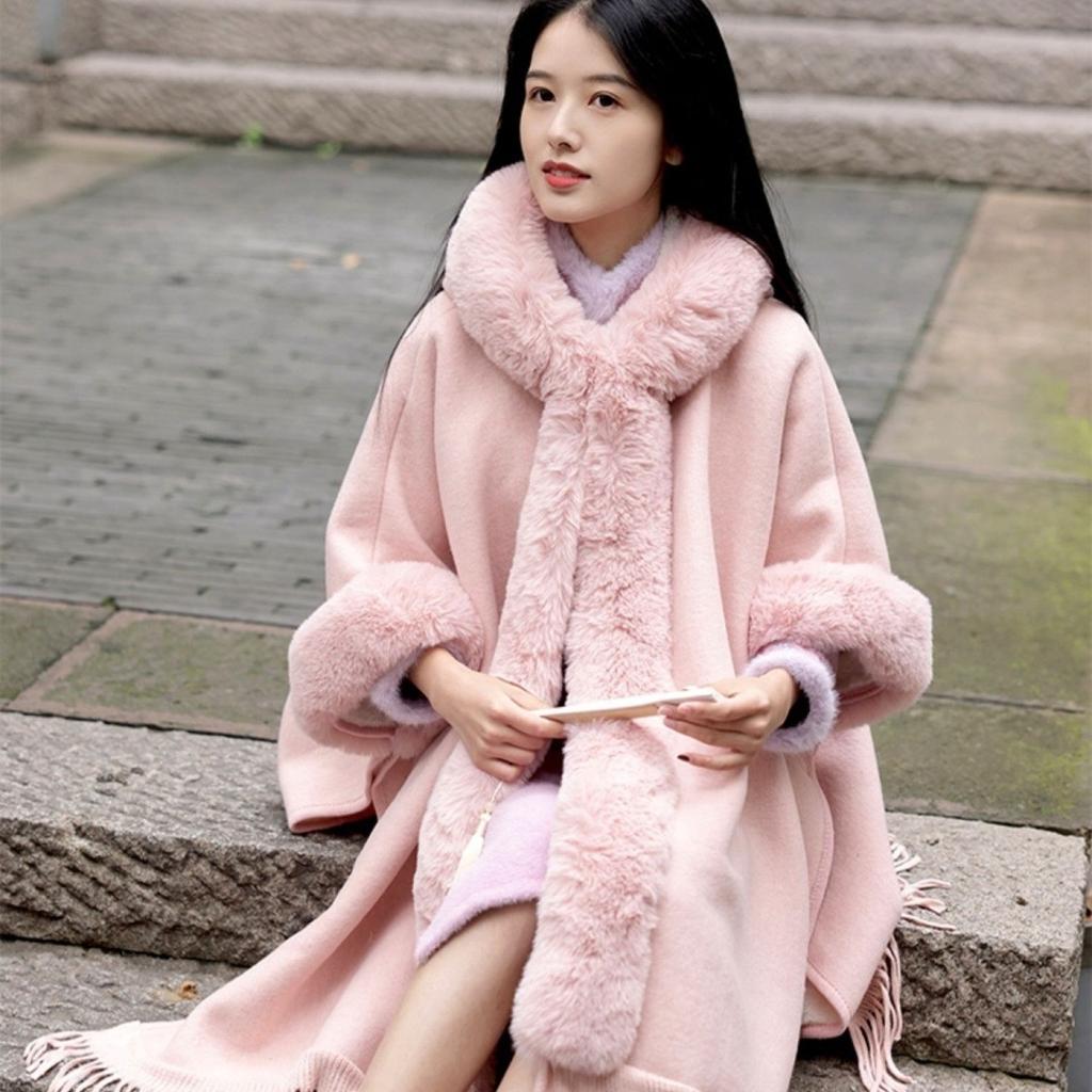 Fashion Retro Elegant Trims Mink Cashmere Fleece Cape Women Cheongsam Wedding Dress Shawl Cloak Short Coat Winter Autumn