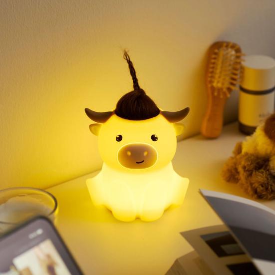 Hochlandkuh Nachtlicht Weiche Silikon Touch Lampe Dimmbare Nachttischlampe für Kinder Kinderzimmer Schlafzimmer Bauernhaus Rustikal Western Dekor