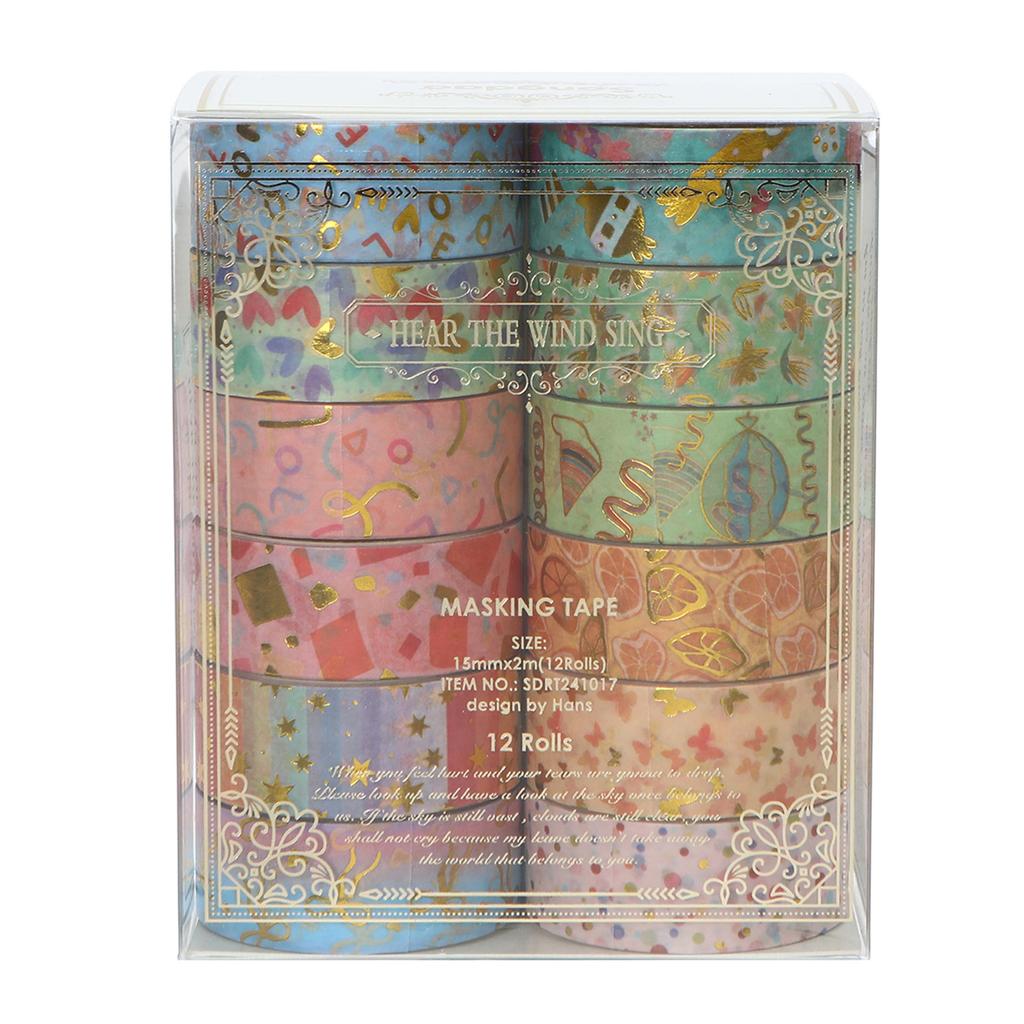 Songdao Washi Tape Basic Pattern Set Gold and Silver Foil Stamped Charming Masking Tape Patterns Perfect for and Gift Wrapping 15mm x 2m Dreamy