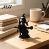 Halloween Gothic Home Decor Witch On Broom Statue, 3D Printed Spooky Tabletop Figurine for Theme Room Party, Black Desk with Pointy Hat, Unique