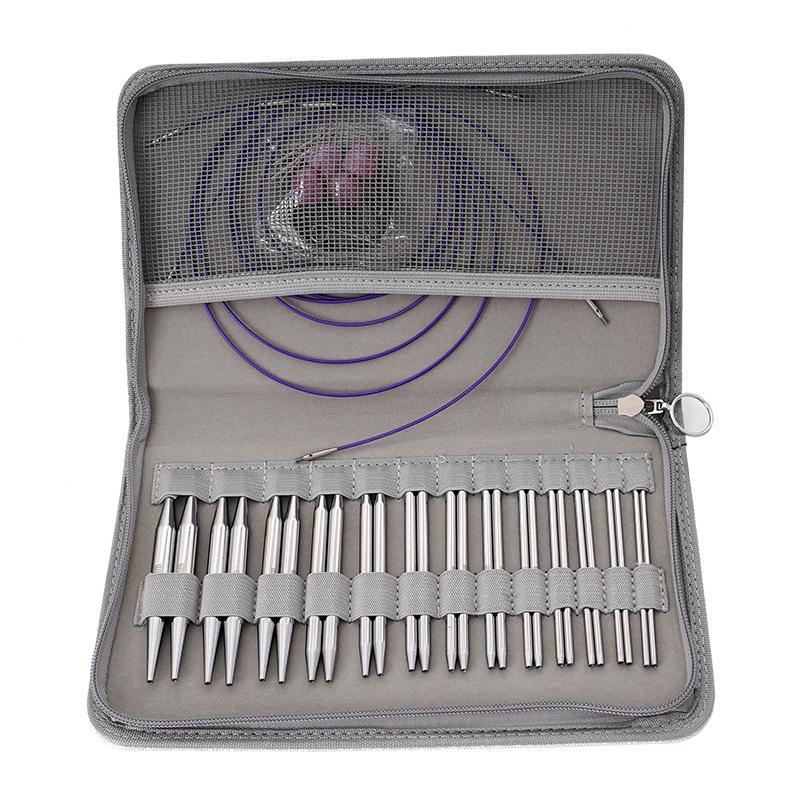 Abnehmbares Rundstricknadel-Set hellweißes Aluminium vernickelt Pullovernadel Strickwerkzeug-Set von 13 PU-Verpackung