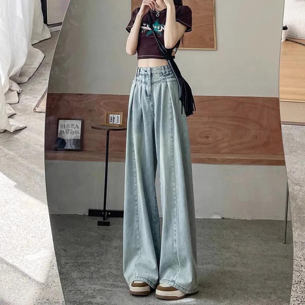 Folded Wide-leg Jeans Women's Loose Design Sense High Waist Spring and Autumn New Versatile Wide-leg Jeans Tide
