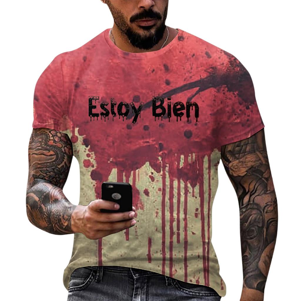 Pánské tričko s krátkým rukávem s potiskem Halloweenu, s kulatým výstřihem, bavlněného vzhledu