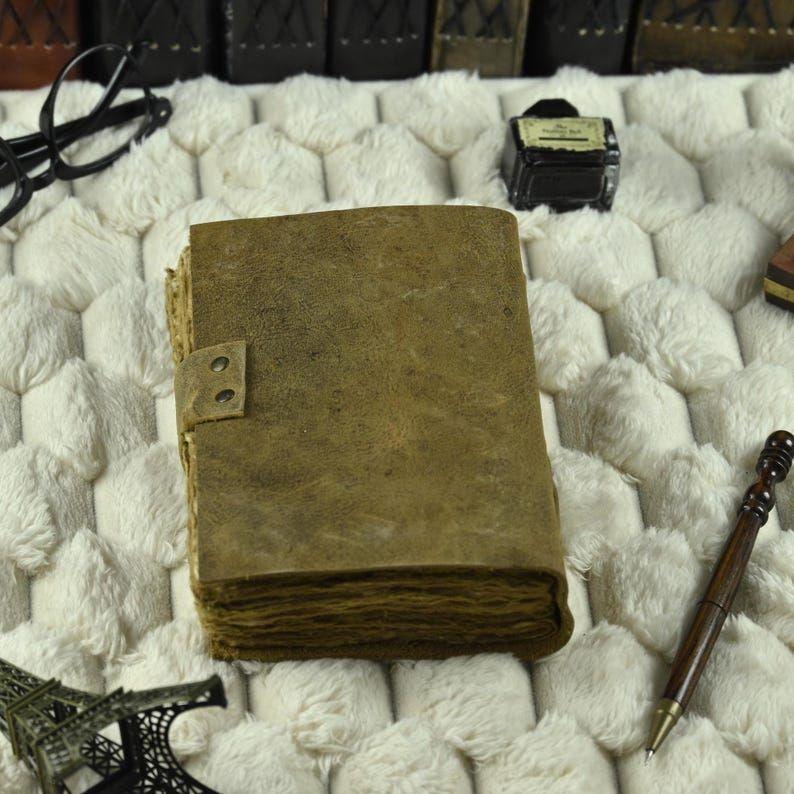 Vintage leather Journal - Blank Spell Book of Shadows, Grimoire Journal, Travel Writing Notebook, Antique Deckle Edge Paper Lock Closure,