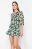 Women's Fashion New Jumpsuit Green Floral Pattern Cut Out Detailed Mini Lined Chiffon Woven Jumpsuit