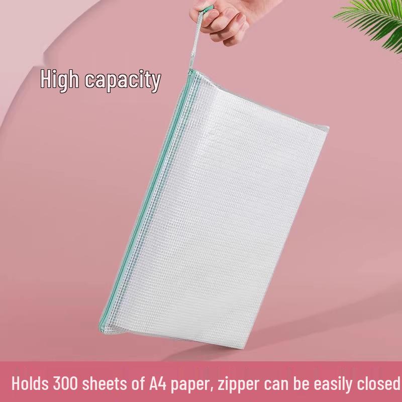 A4 Transparent Waterproof Zipper Document Bag for Exams and Office Use