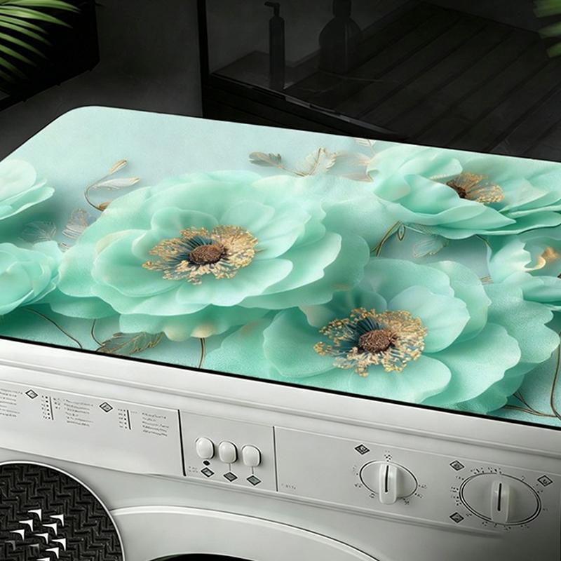 Vivid Pattern Absorbent Drain Mat Non-Slip Washing Machine Dust Cover Pad for Small Space Laundry Area Use