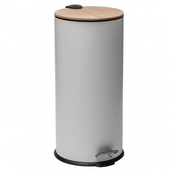 Poubelle "Bam Modern" 30 litres Couvercle Bambou Atmosphéra - Blanc
