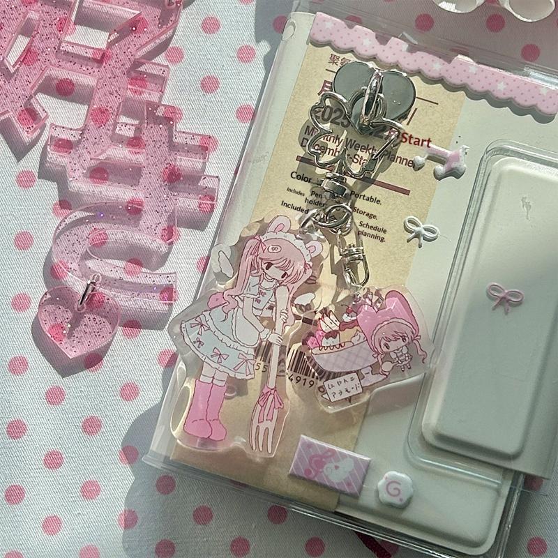 Cartoon Drip Glue Girl Acrylic Keychain Phone Lanyard Kawaii Backpack Pendant Charm Key Hanging Decoration Accessories Gift