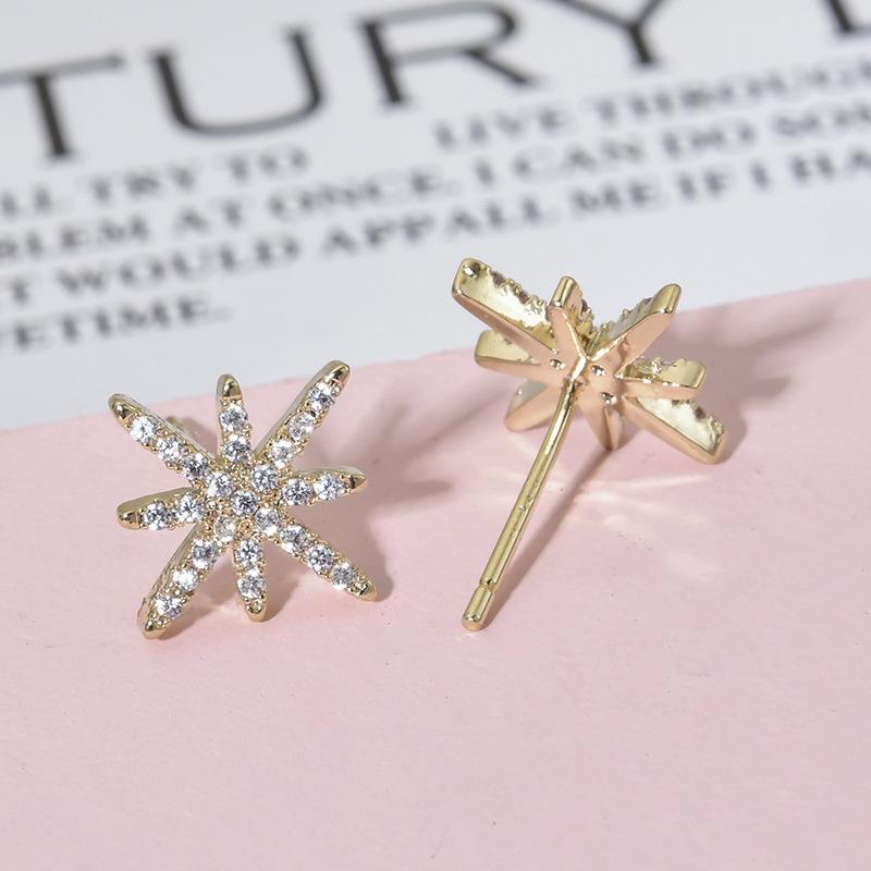 Elegant Starlight Zirconia Stud Earrings: 925 Sterling Silver Gold Accessories Fashion OL