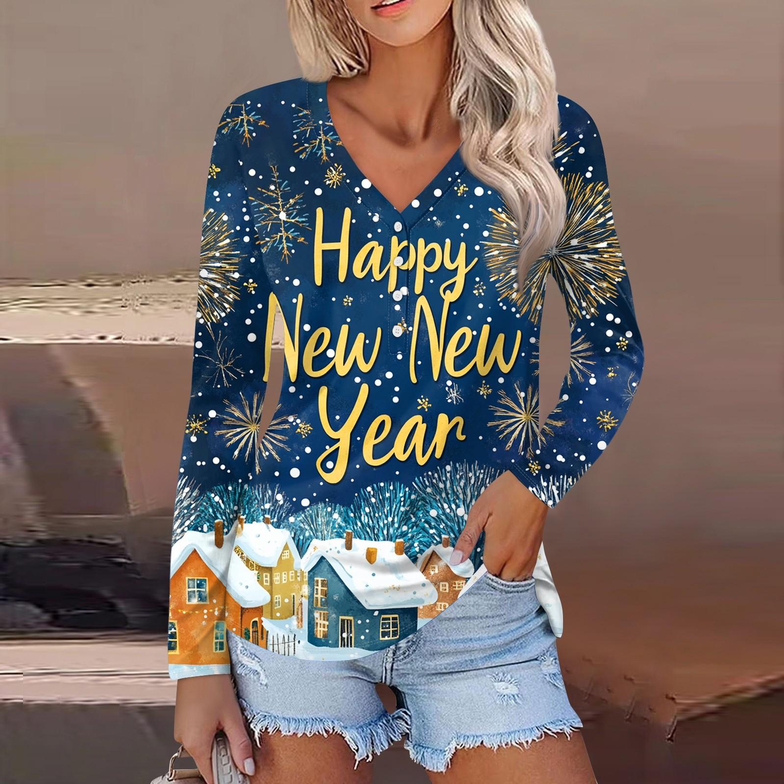 

Женская повседневная мода сексуальный комфорт рождественский принт V-образный вырез пуговицы длинный рукав L