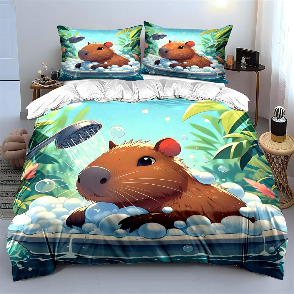 Capybara in bubble bath. Bedding sets Duvet cover sets Duvet covers Pillowcases(1 * Duvet Cover 2 * Pillowcases without duvet insert)
