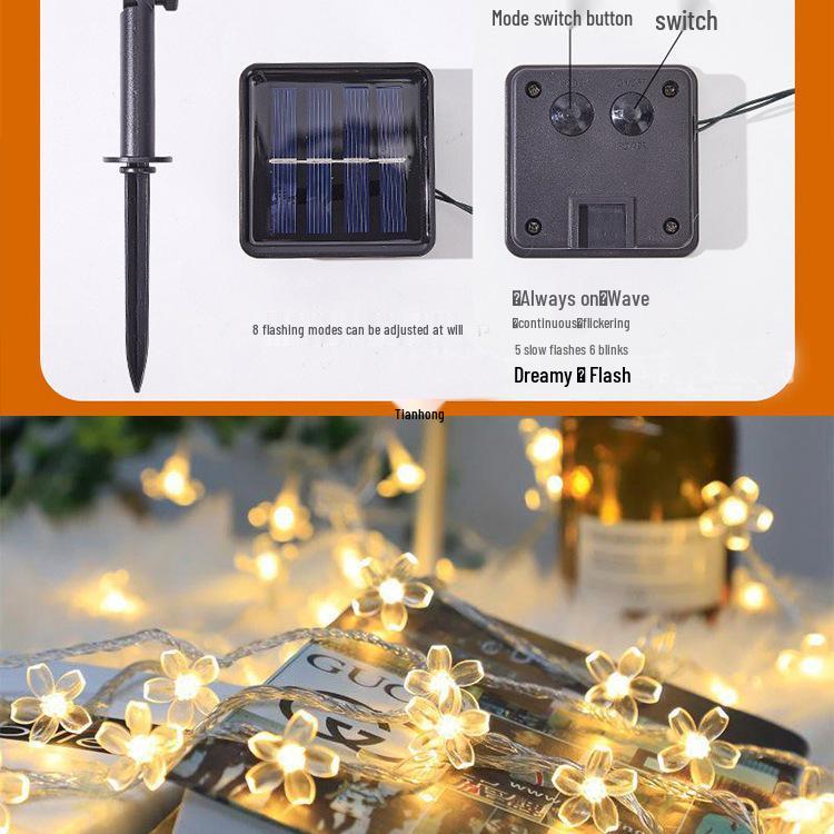 Cherry Blossom Waterproof Solar String Lights for Outdoor Garden and Balcony Décor