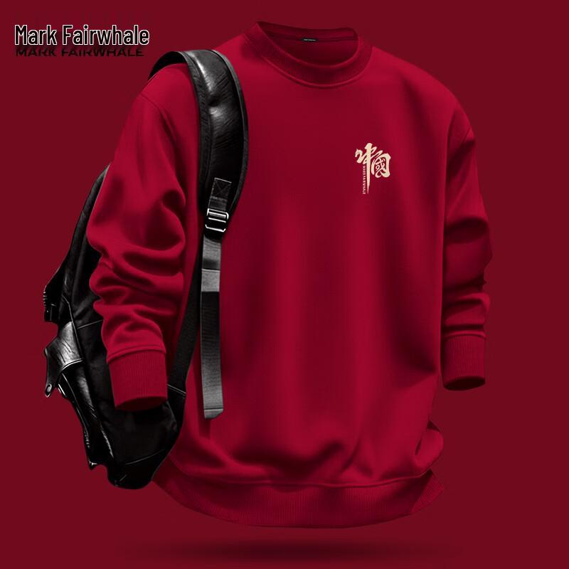 Mark Fairwhale Men s Year of the Horse New Year Red Crew Neck Sweatshirt L