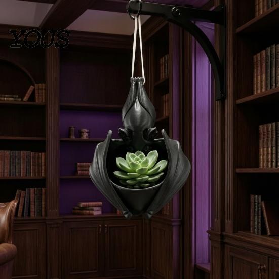 Gothic Bat Flower Pot Hanging Planter, Plant Pot, 3D Printed Lightweight Durable Halloween Planter for Trailing Vines, Indoor Outdoor Decoration