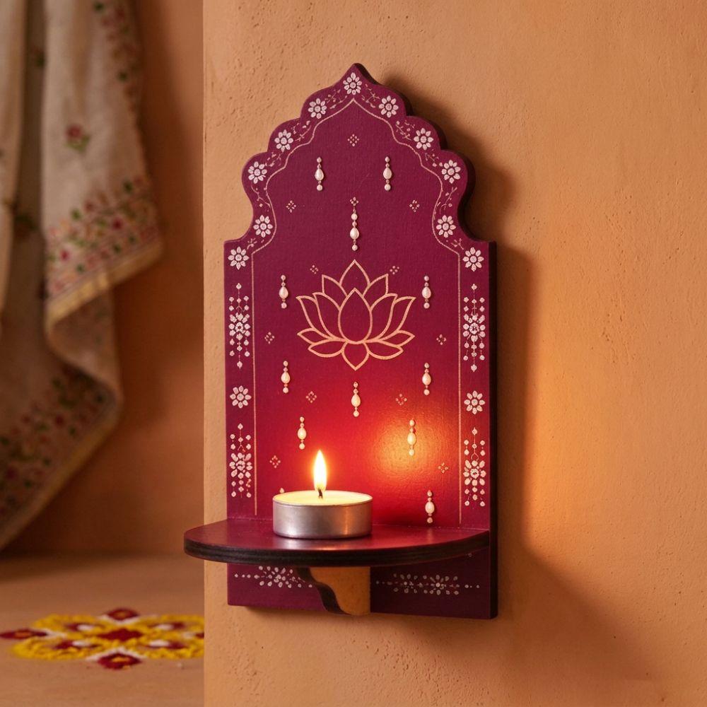 Meditation Wood Indian Wall Candle Holder Hand Painted Diwali Candle Stand  Yoga Room